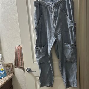 Free People Feelin’ Good Utility Cotton Linen Pants Size Xl